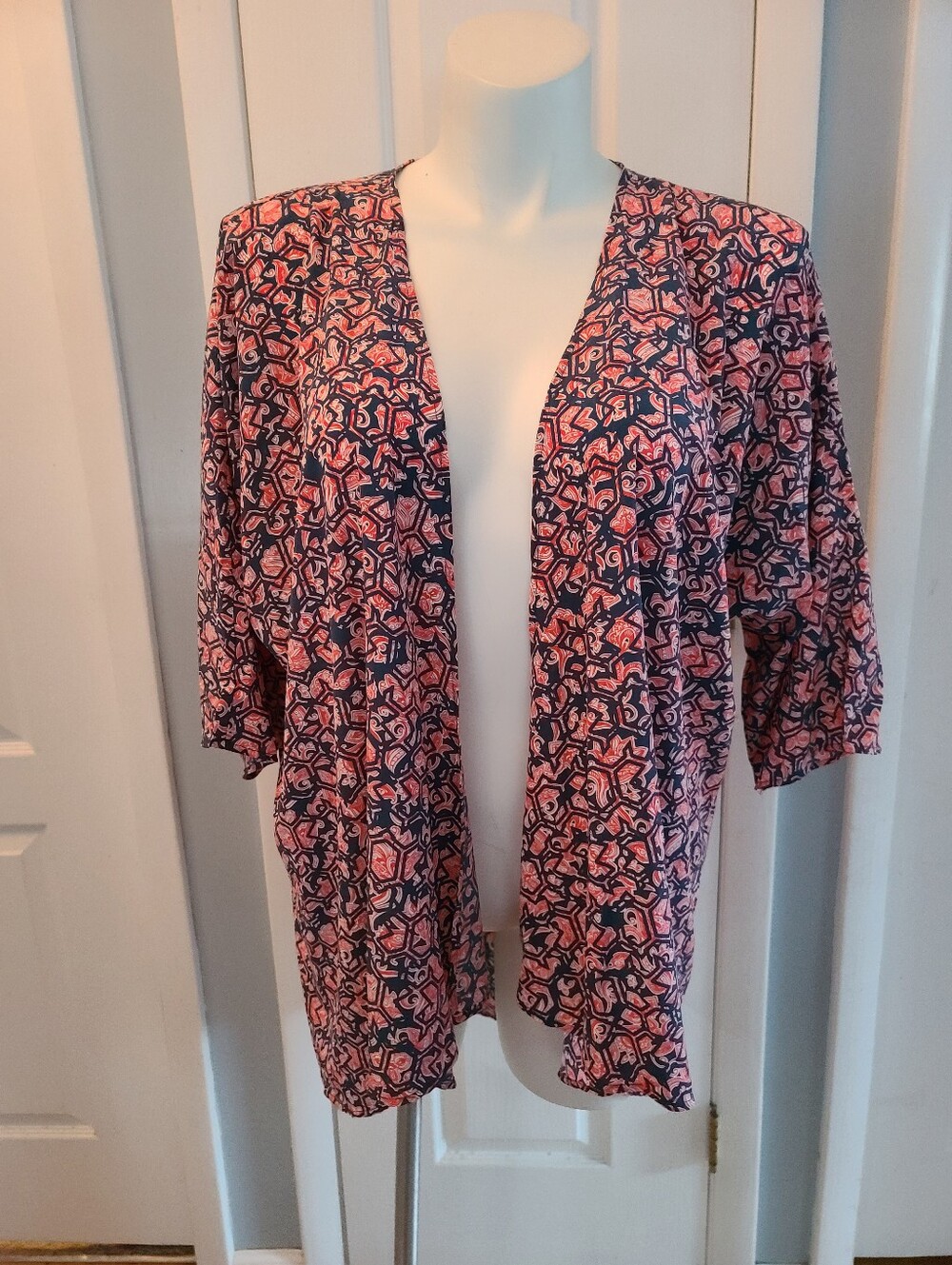 LuLaRoe Lindsay Kimono Cardigan - Pink & Navy | Size Large